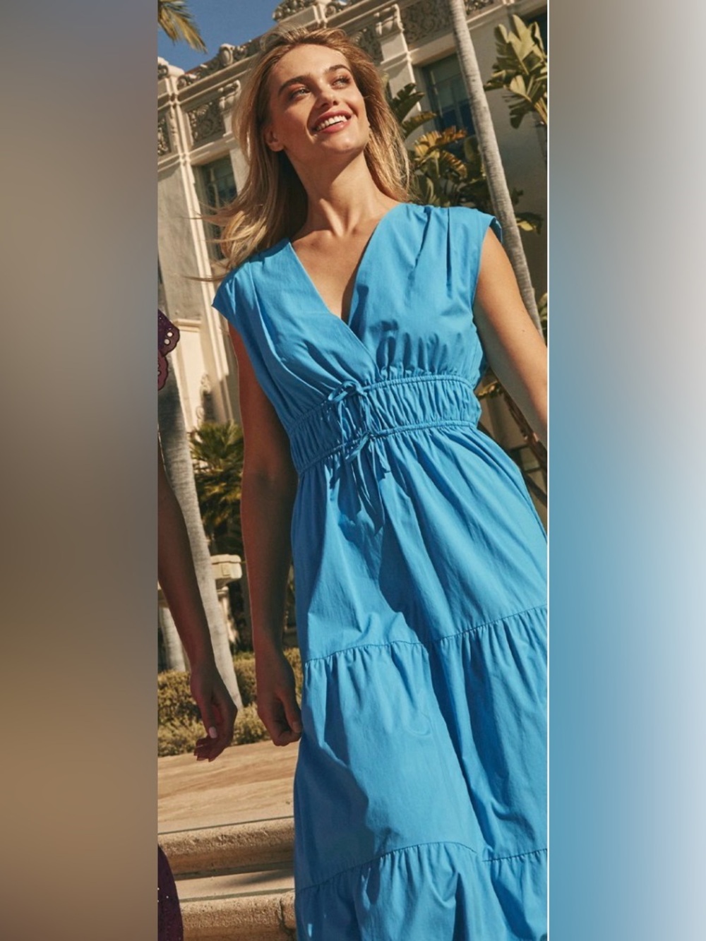 Rails Blue Tiered Midi Dress with V-Neck and Drawstring Waist | XS | Like New
